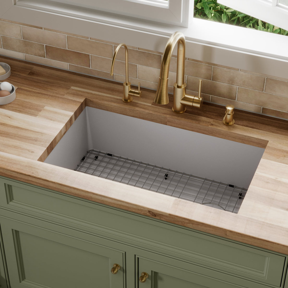31-5/8" Undermount Large Single Bowl Quartz Composite Kitchen Sink Kit In Grey