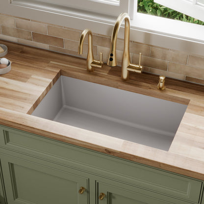 31-5/8" Undermount Large Single Bowl Quartz Composite Kitchen Sink In Grey