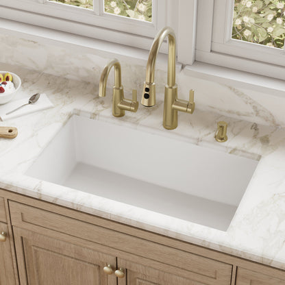 31-5/8" Undermount Large Single Bowl Quartz Composite Kitchen Sink In White