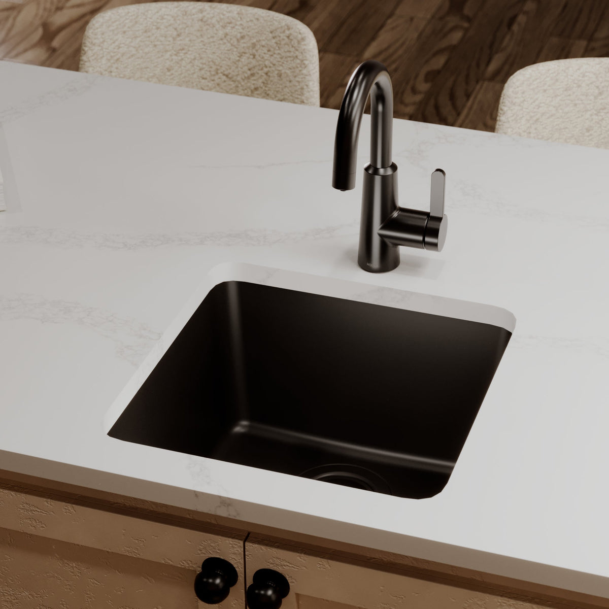 16-5/8" Undermount Quartz Composite Bar/Prep Sink In Black