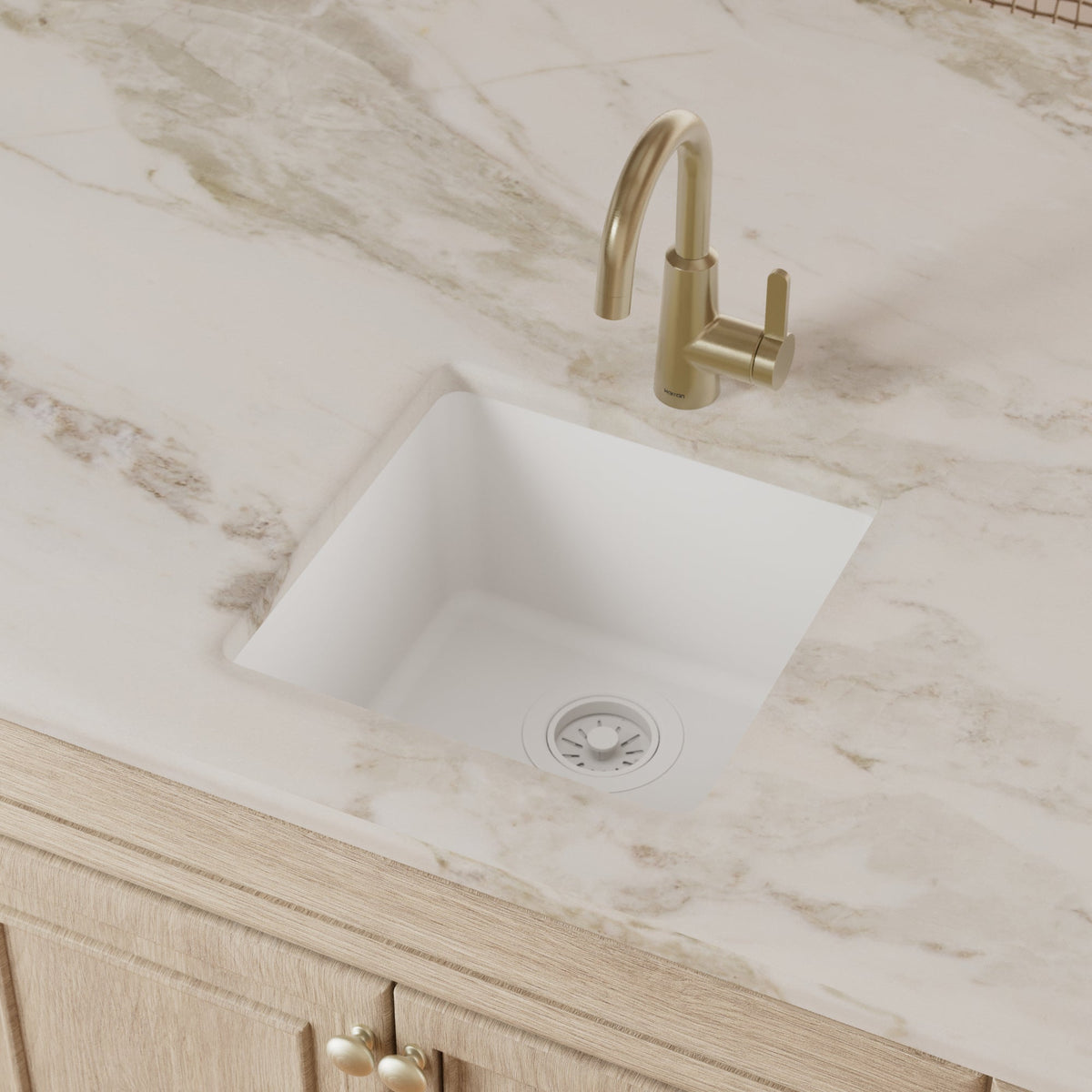 16-5/8" Undermount Quartz Composite Bar/Prep Sink In White