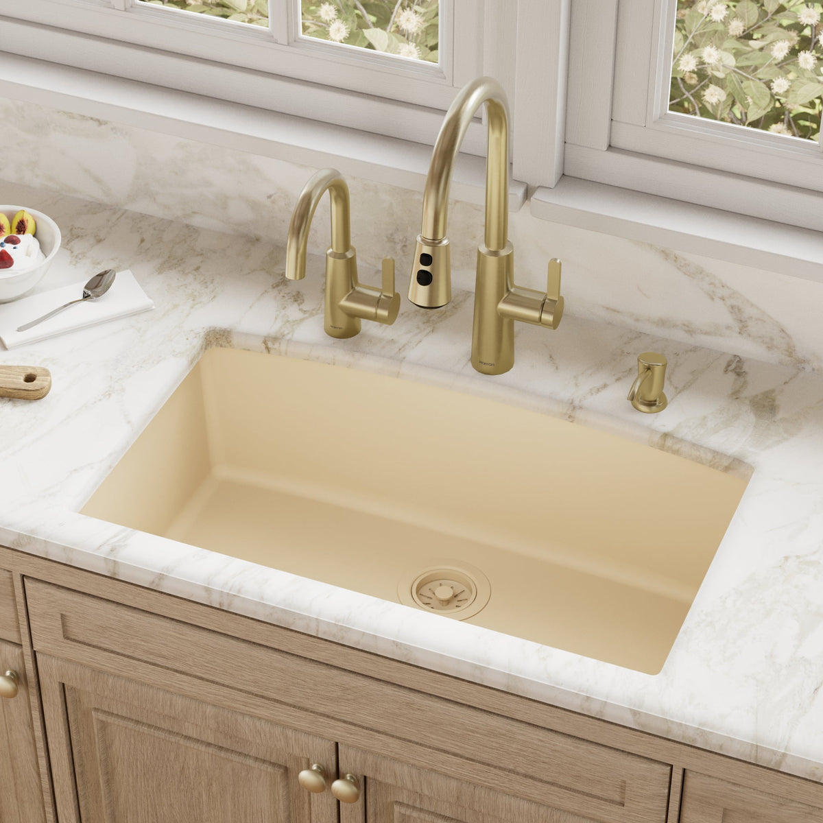 32-1/2" Undermount Large Single Bowl Quartz Composite Kitchen Sink In Bisque