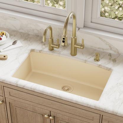 32-1/2" Undermount Large Single Bowl Quartz Composite Kitchen Sink In Bisque