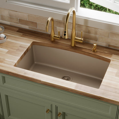 32-1/2" Undermount Large Single Bowl Quartz Composite Kitchen Sink In Concrete