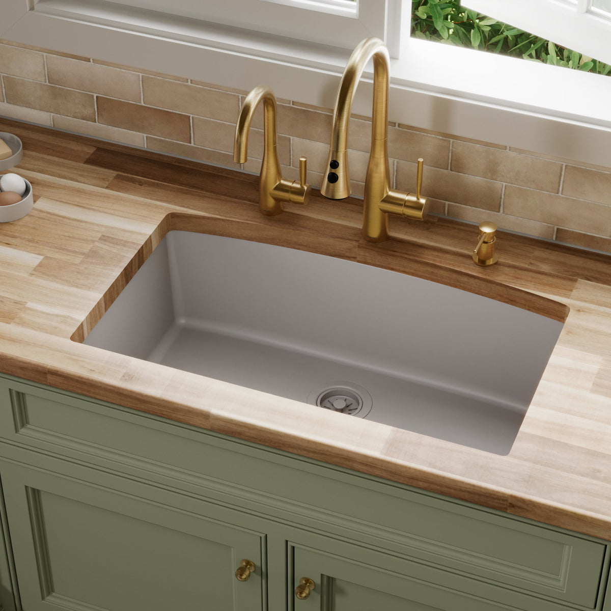 32-1/2" Undermount Large Single Bowl Quartz Composite Kitchen Sink In Grey