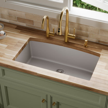 32-1/2" Undermount Large Single Bowl Quartz Composite Kitchen Sink In Grey
