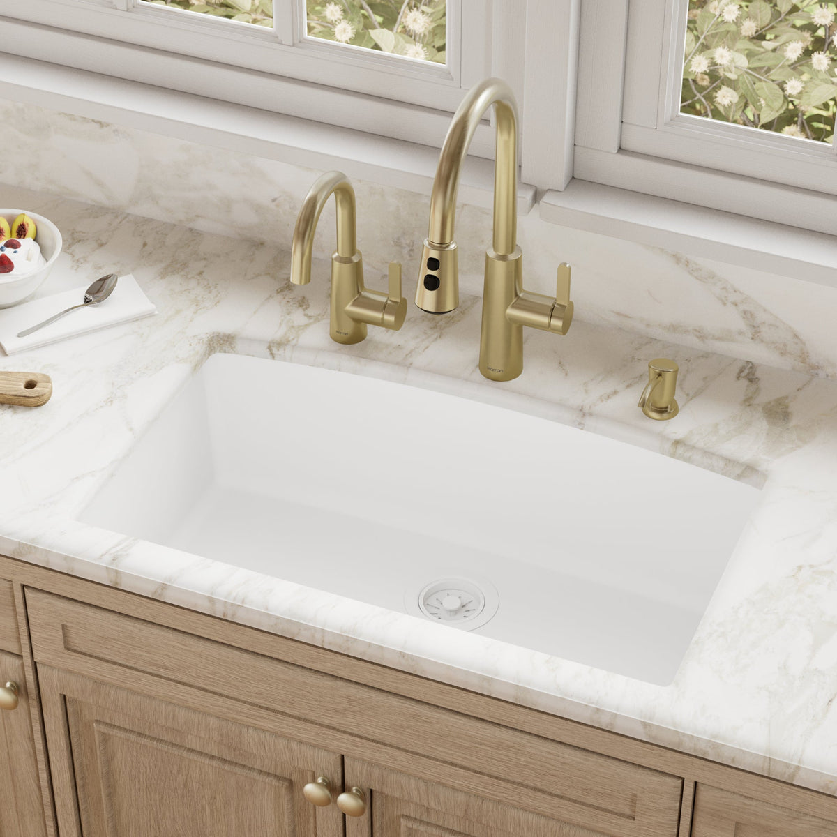 32-1/2" Undermount Large Single Bowl Quartz Composite Kitchen Sink In White