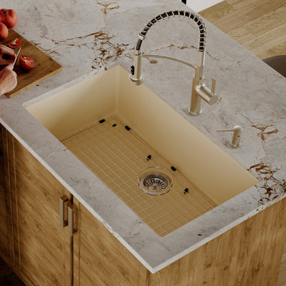 32-3/8" Undermount Large Single Bowl Quartz Composite Kitchen Sink Kit In Bisque