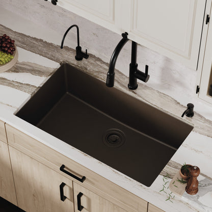 32-3/8" Undermount Large Single Bowl Quartz Composite Kitchen Sink In Brown