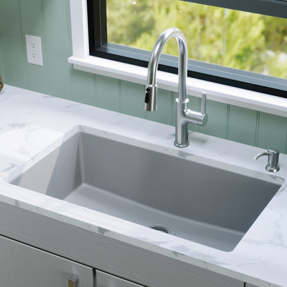 32-3/8" Undermount Large Single Bowl Quartz Composite Kitchen Sink In Grey