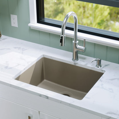 24-3/8" Undermount Single Bowl Quartz Composite Kitchen Sink In Concrete