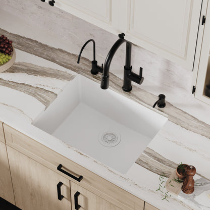 24-3/8" Undermount Single Bowl Quartz Composite Kitchen Sink In White