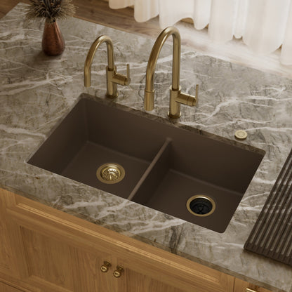 32-3/8" Undermount Double Equal Bowl Granite Kitchen Sink In Brown