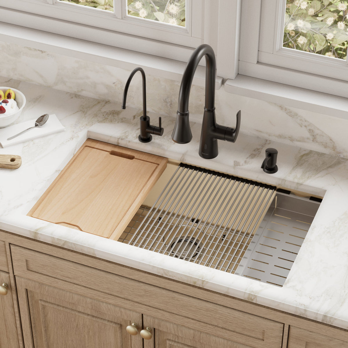 32" Undermount Large Single Bowl Quartz Composite Workstation Kitchen Sink In Bisque
