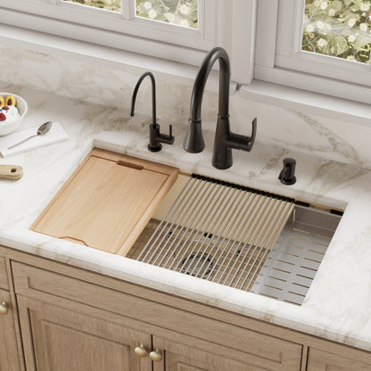 32" Undermount Large Single Bowl Quartz Composite Workstation Kitchen Sink In Bisque