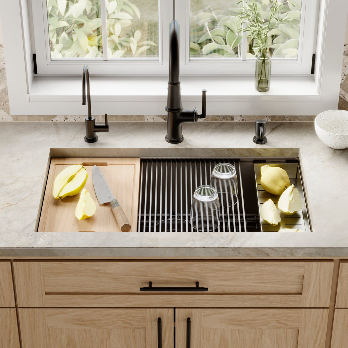 32" Undermount Large Single Bowl Quartz Composite Workstation Kitchen Sink In Brown