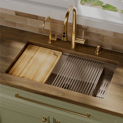 32" Undermount Single Bowl Quartz Kitchen Sink Kit In Concrete