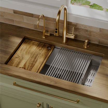 32" Undermount Single Bowl Quartz Kitchen Sink Kit In Grey