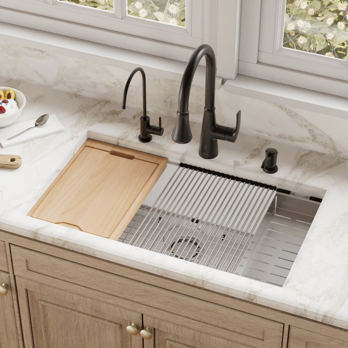 32" Undermount Large Single Bowl Quartz Composite Workstation Kitchen Sink In White