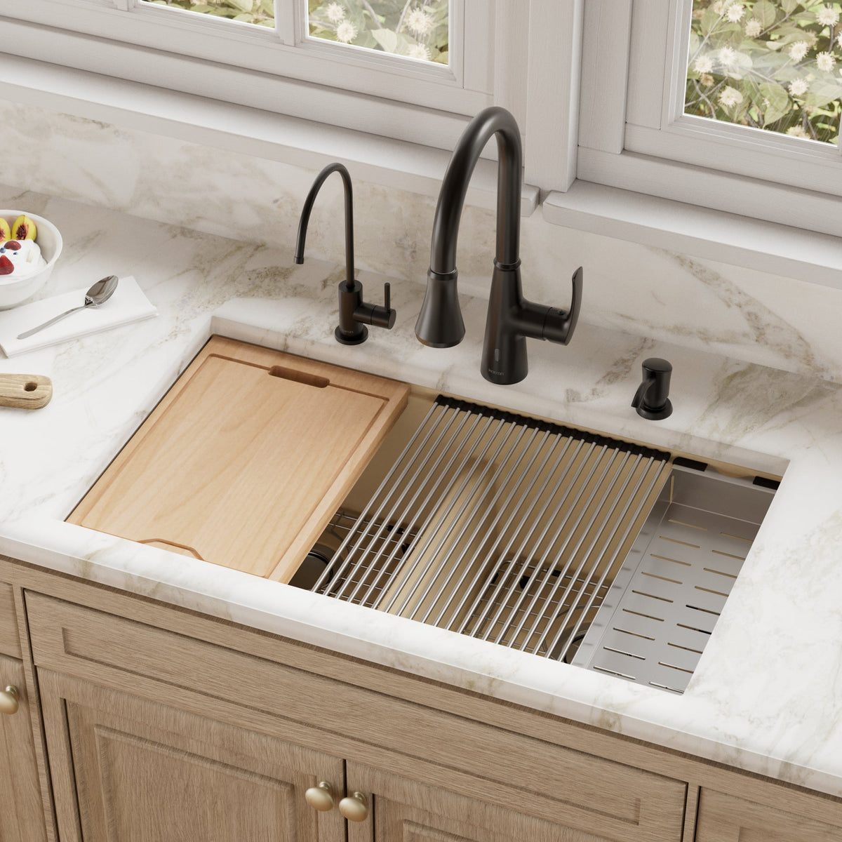 32-1/2" Undermount Double Equal Bowl Quartz Composite Workstation Kitchen Sink In Bisque