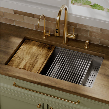 32" Undermount Double Bowl Quartz Kitchen Sink Kit In Grey