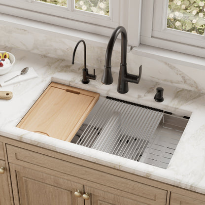 32-1/2" Undermount Double Equal Bowl Quartz Composite Workstation Kitchen Sink In White