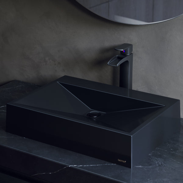 24-1/4" Vessel Quartz Composite Bathroom Sink In Black