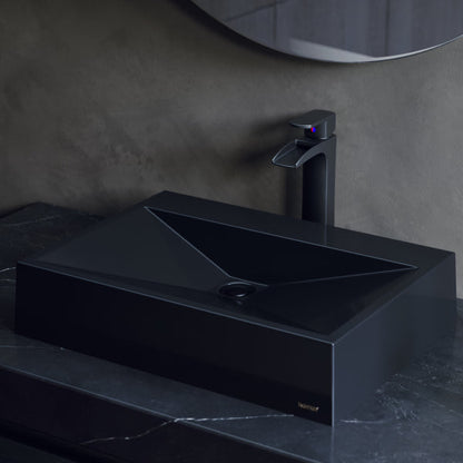 24-1/4" Vessel Quartz Composite Bathroom Sink In Black