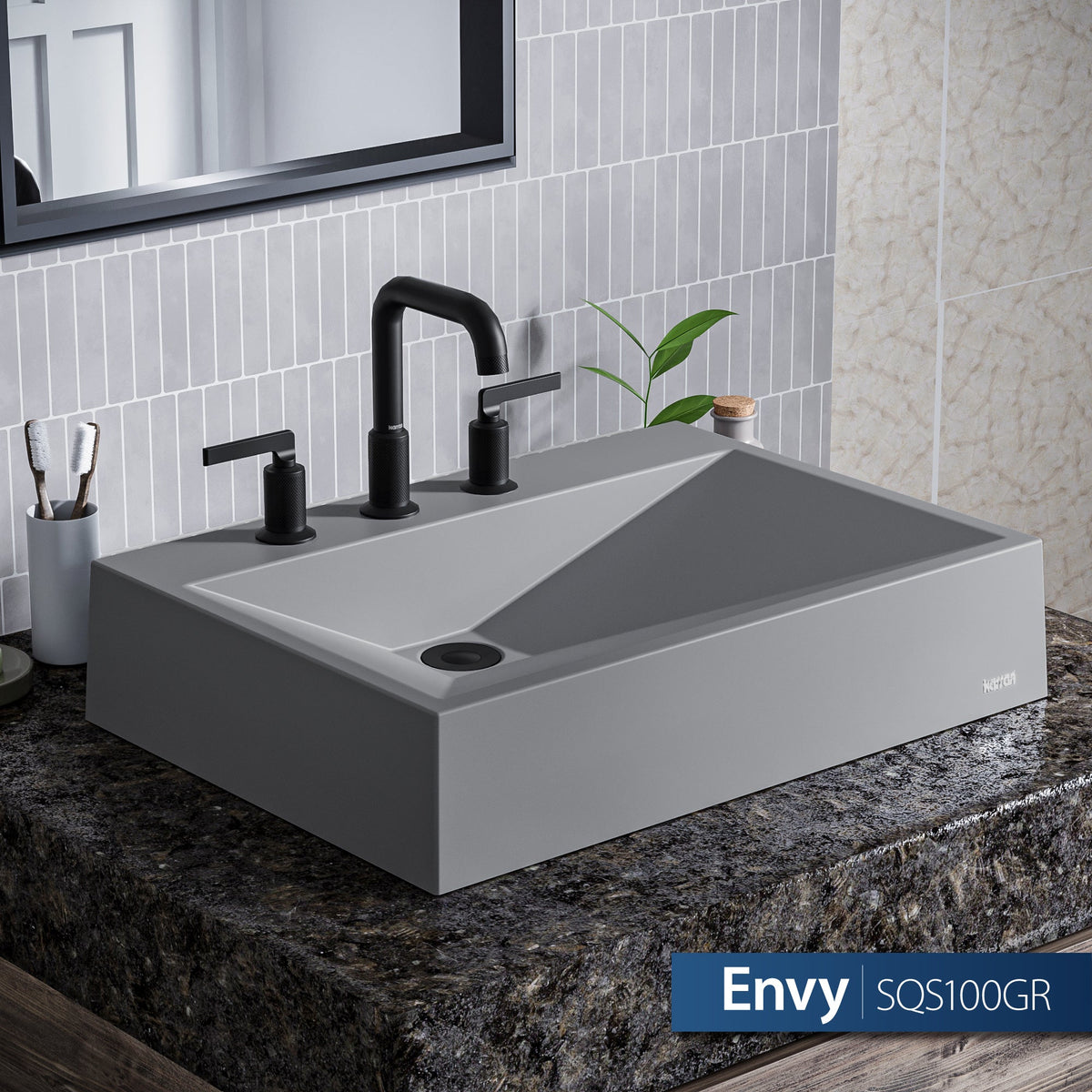 24-1/4" Vessel Quartz Composite Bathroom Sink In Grey