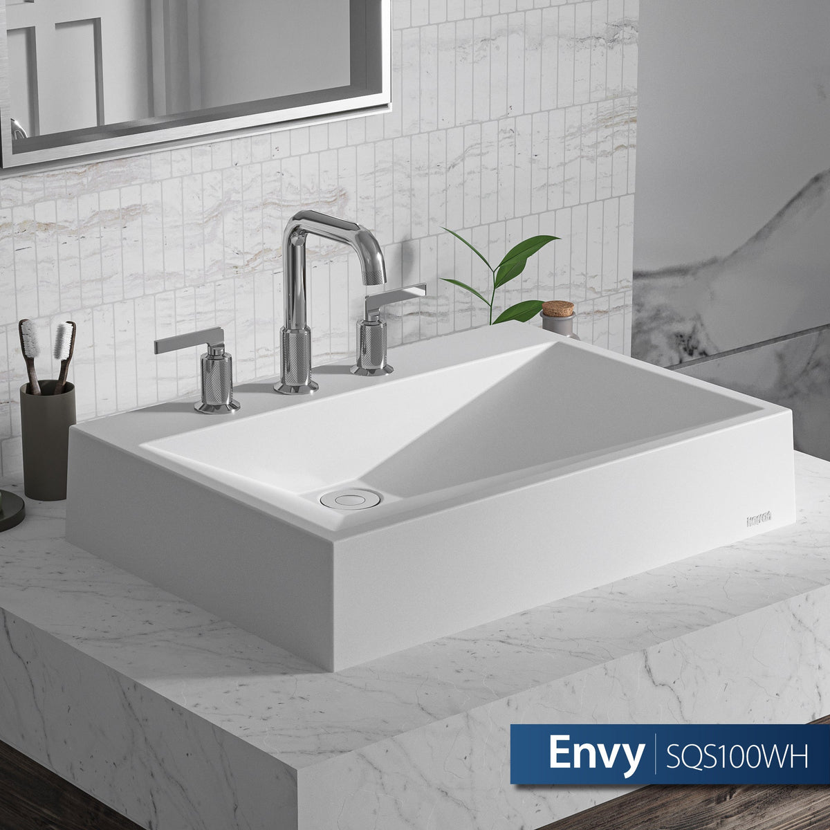 24-1/4" Vessel Quartz Composite Bathroom Sink In White