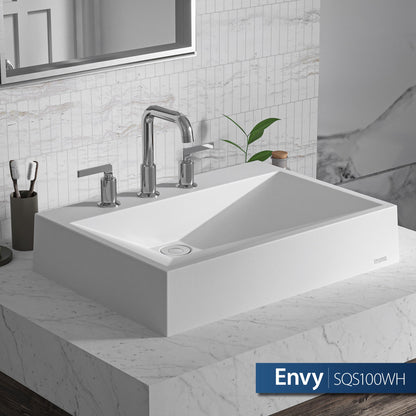24-1/4" Vessel Quartz Composite Bathroom Sink In White