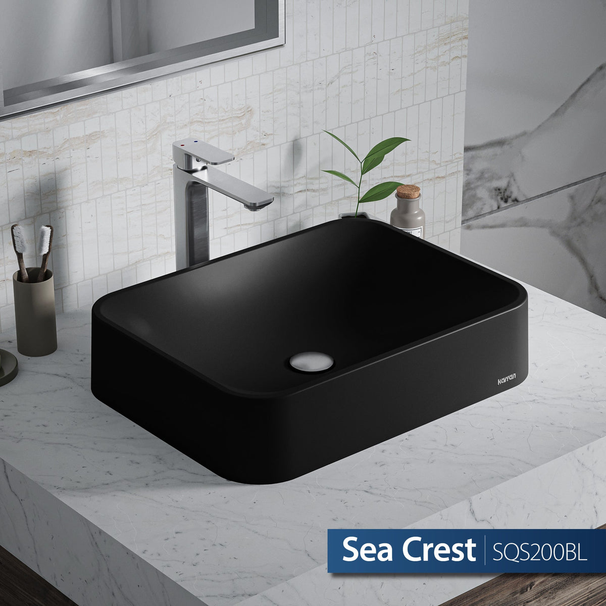 21-1/2" Vessel Quartz Composite Bathroom Sink In Black
