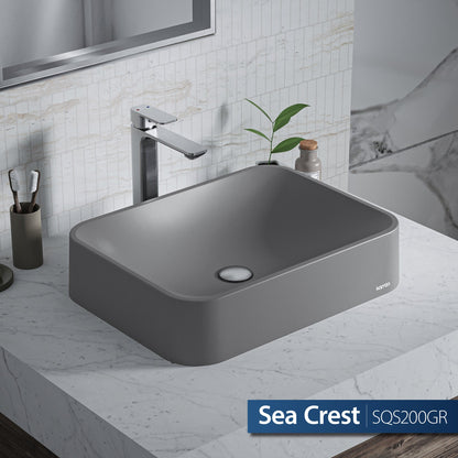 21-1/2" Vessel Quartz Composite Bathroom Sink In Grey