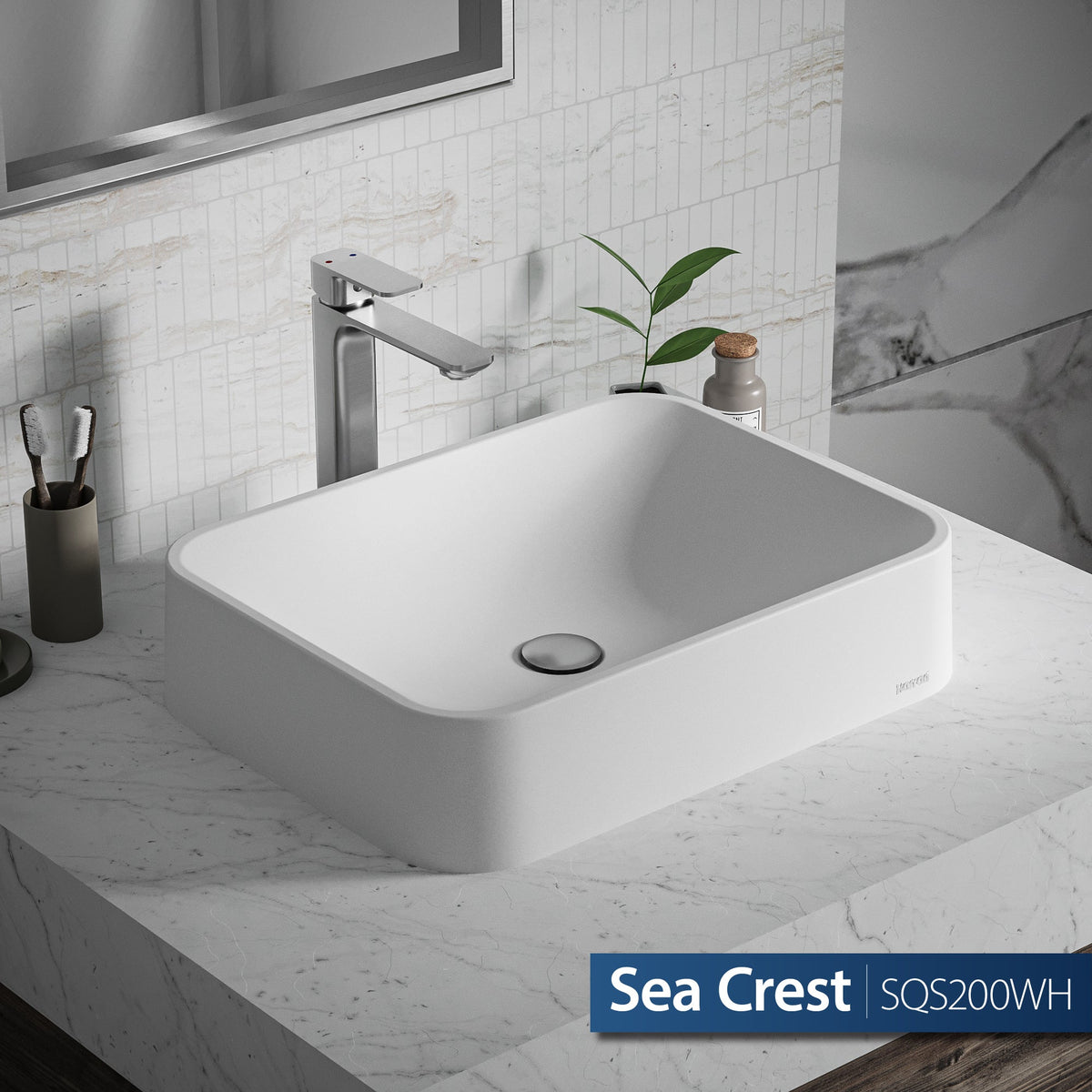 21-1/2" Vessel Quartz Composite Bathroom Sink In White