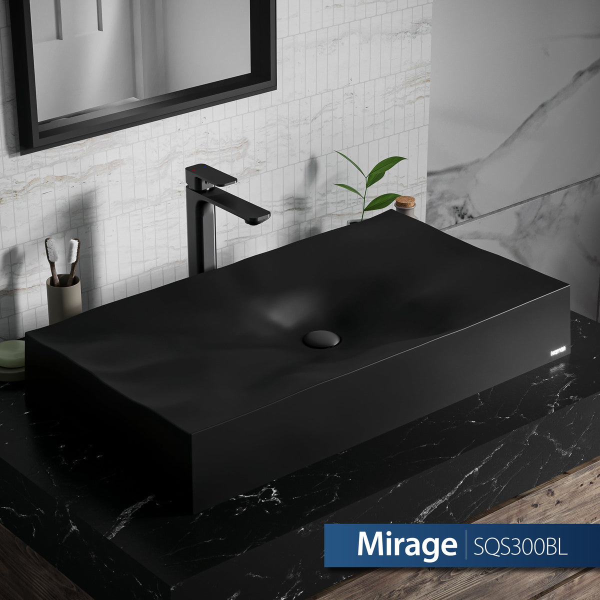 32-1/8" Vessel Quartz Composite Bathroom Sink In Black