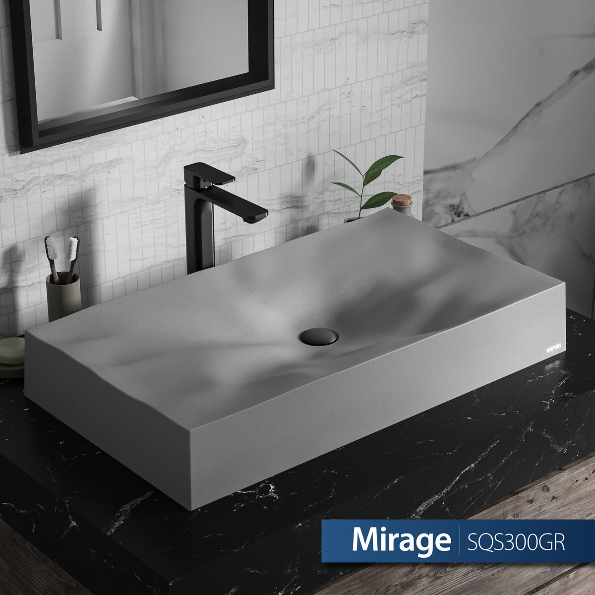 32-1/8" Vessel Quartz Composite Bathroom Sink In Grey