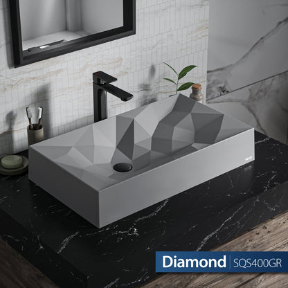 28-1/8" Vessel Quartz Composite Bathroom Sink In Grey