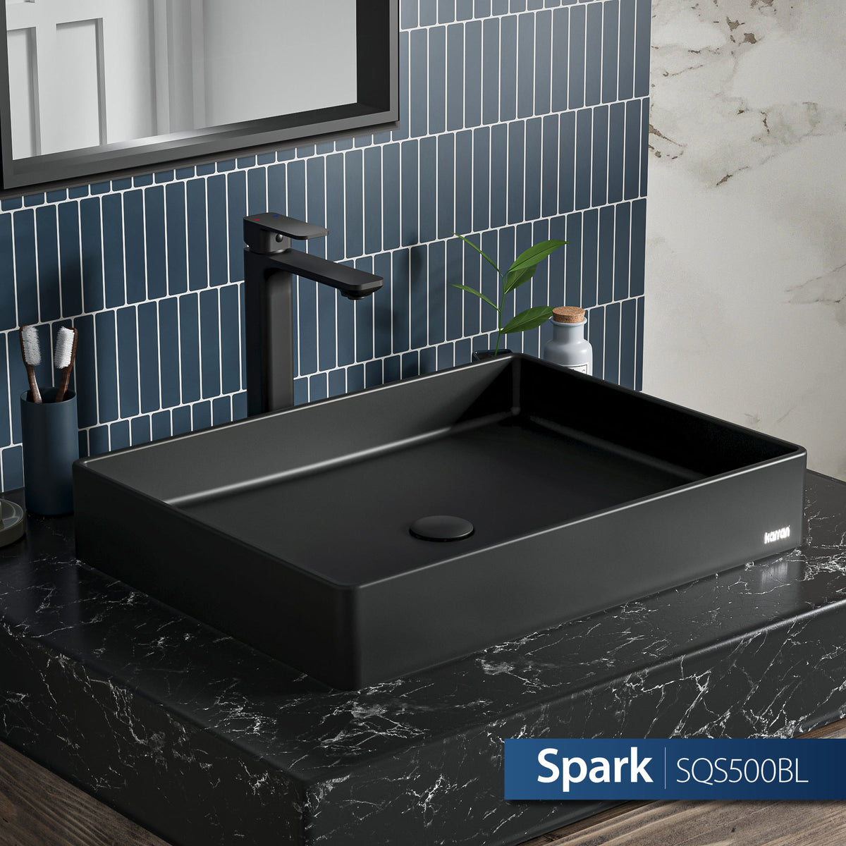 23-5/8" Vessel Quartz Composite Bathroom Sink In Black