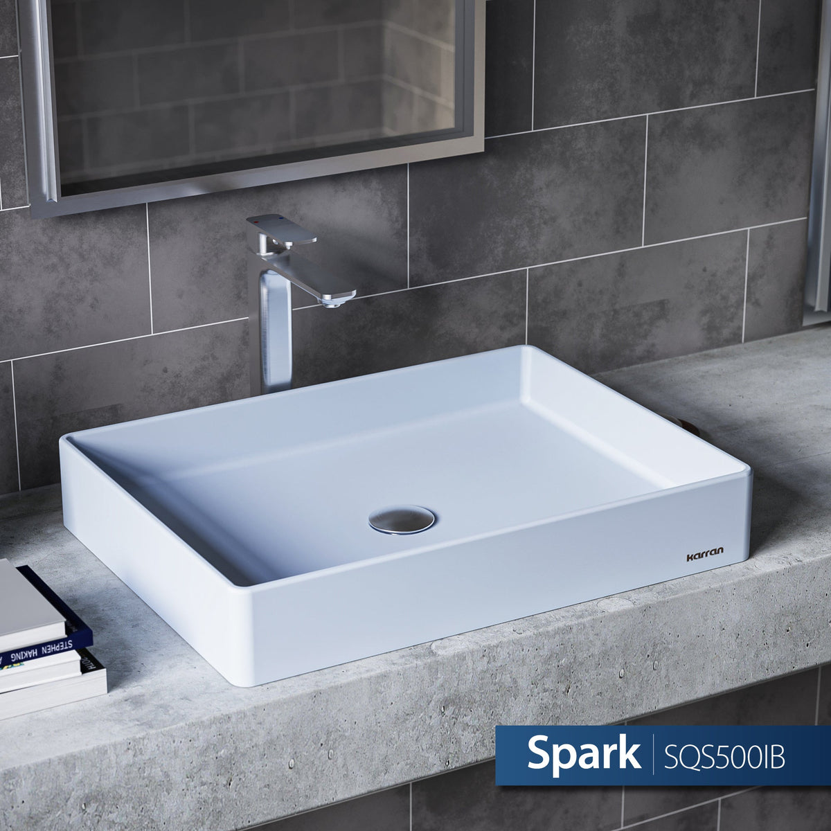 23-5/8" Vessel Quartz Composite Bathroom Sink In Ice Blue