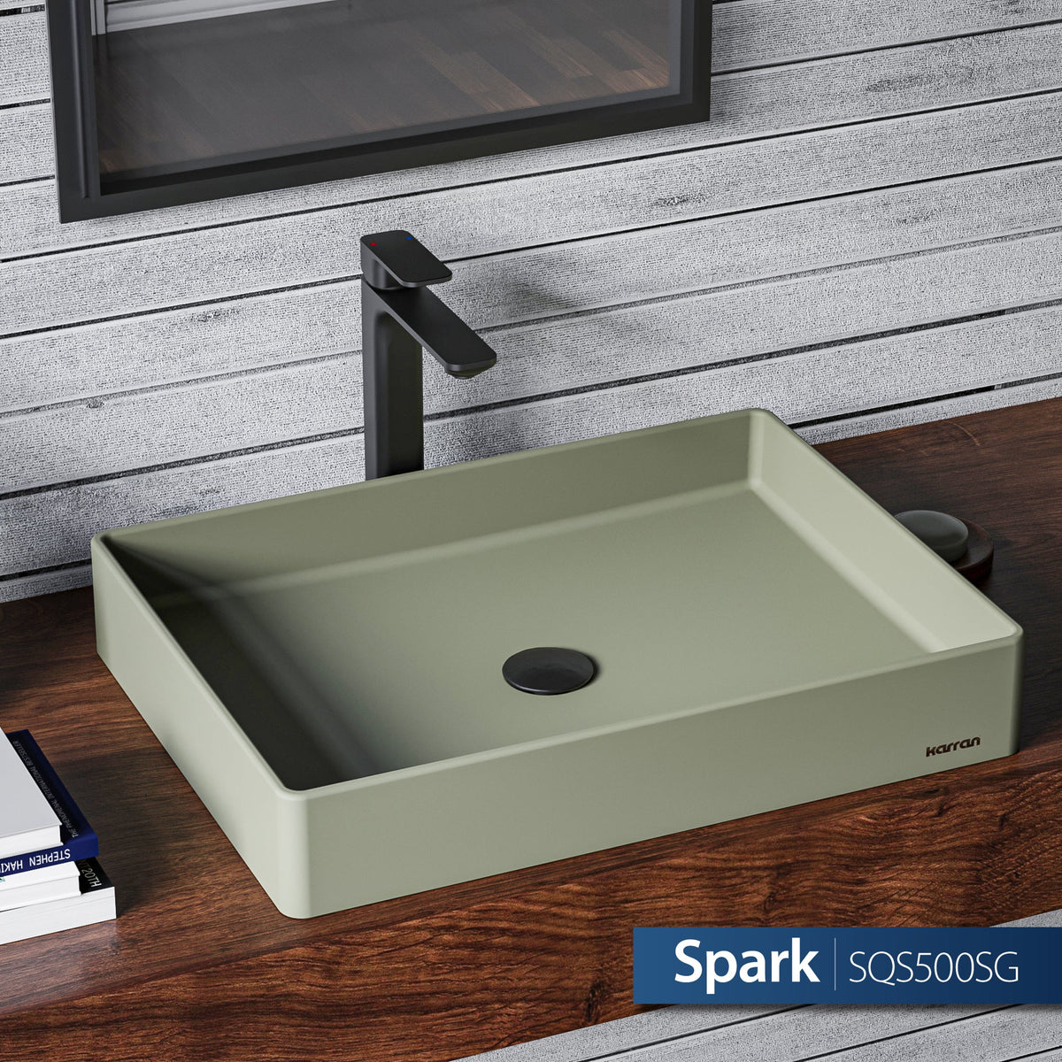 23-5/8" Vessel Quartz Composite Bathroom Sink In Sage Green
