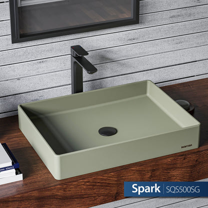 23-5/8" Vessel Quartz Composite Bathroom Sink In Sage Green