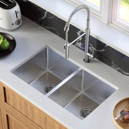 Select 30" Undermount 16 Gauge Double Bowl Stainless Steel Kitchen Sink with Accessories