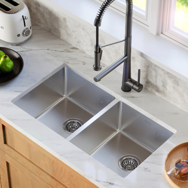 Select 32" Undermount 16 Gauge Double Bowl Stainless Steel Kitchen Sink with Accessories