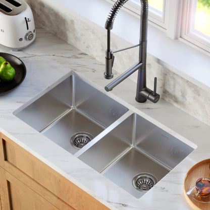 Select 32" Undermount 16 Gauge Double Bowl Stainless Steel Kitchen Sink with Accessories