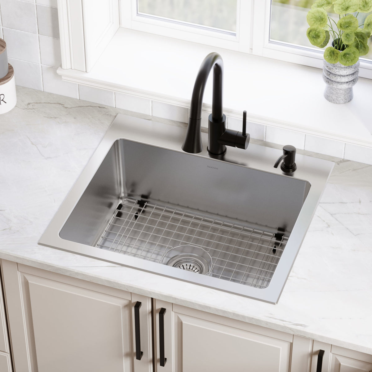 Lansen 25" Top Mount 18 Gauge Single Bowl Stainless Steel Sink with Accessories