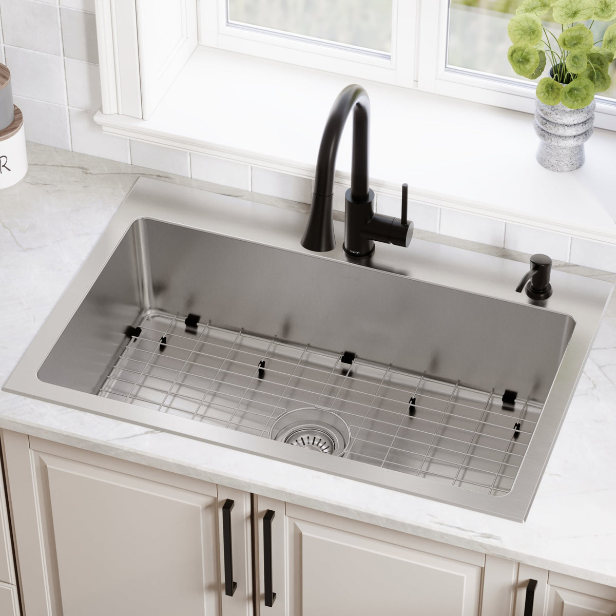 Lansen 33" Top Mount 18 Gauge Single Bowl Stainless Steel Sink with Accessories