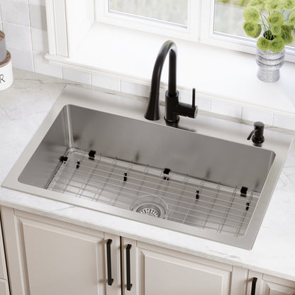 Lansen 33" Top Mount 18 Gauge Single Bowl Stainless Steel Sink with Accessories