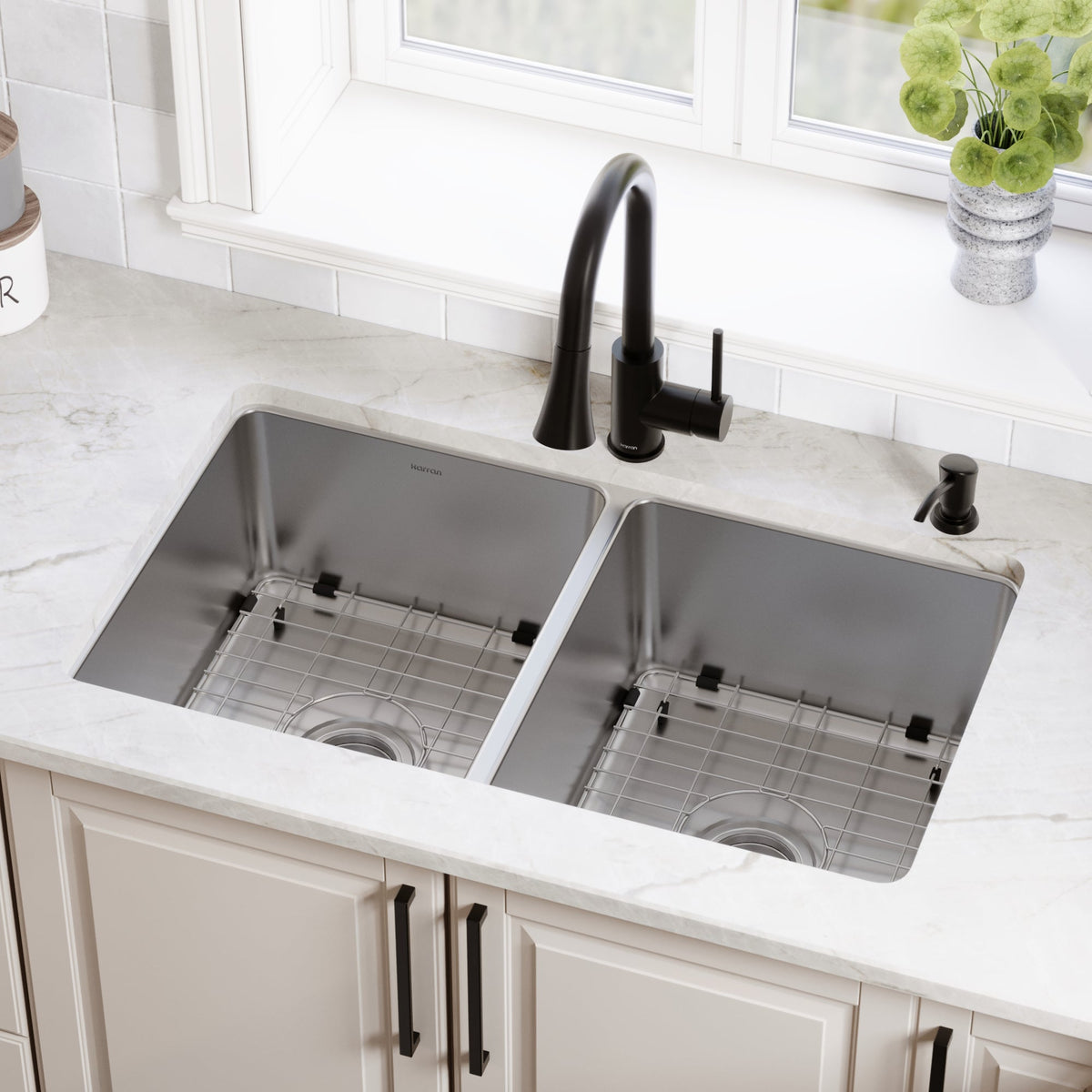 Lansen 32" Undermount 18 Gauge Double Equal Bowl Stainless Steel Sink with Accessories