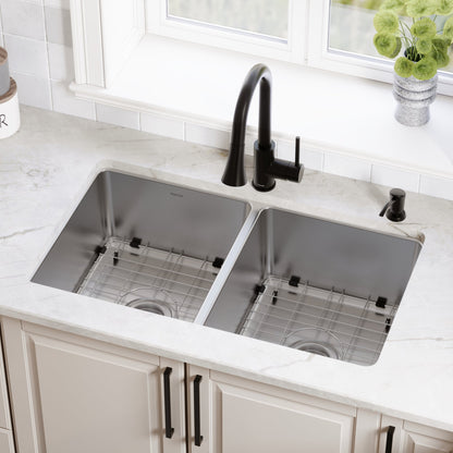 Lansen 32" Undermount 18 Gauge Double Equal Bowl Stainless Steel Sink with Accessories
