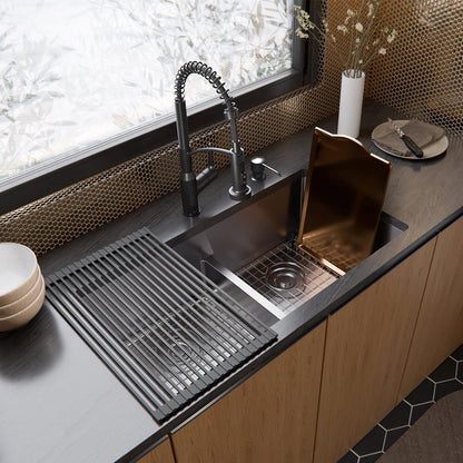 Fusion 33" Undermount 16 Gauge Double Bowl Stainless Steel Sink with Accessories